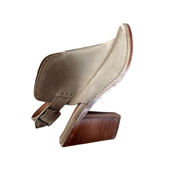 Frye Courtney Slingback Taupe Suede Leather Peep Toe Block Heel Shooties Size 6 - Picture 5 of 9